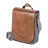 Olympus Tan Brown Leather and Grey Canvas Mini Messenger Bag
